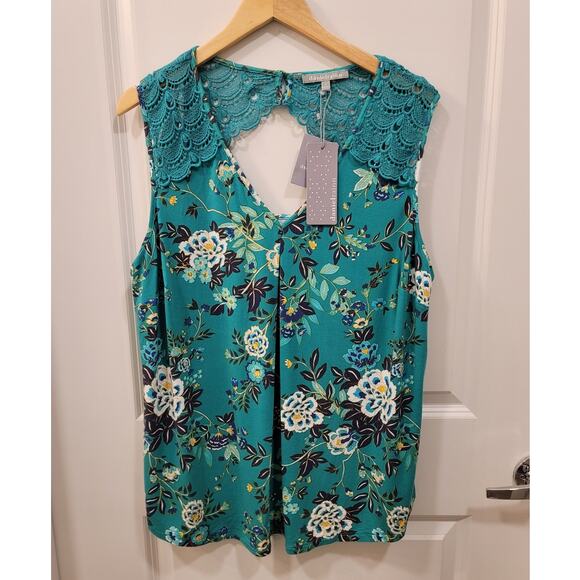 Daniel Rainn Teal Floral Peek a Boo Lace Blouse - Picture 1 of 8